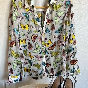 Alice + Olivia Multicolor Butterfly Print Button Down Shirt